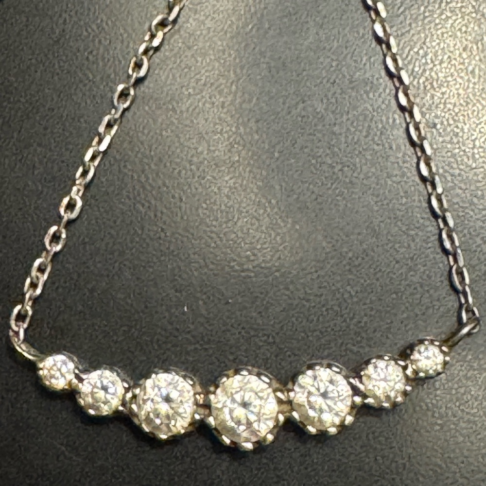 925 Sterling Silver Necklace with CZ Bar Pendant - Picture 6 of 7